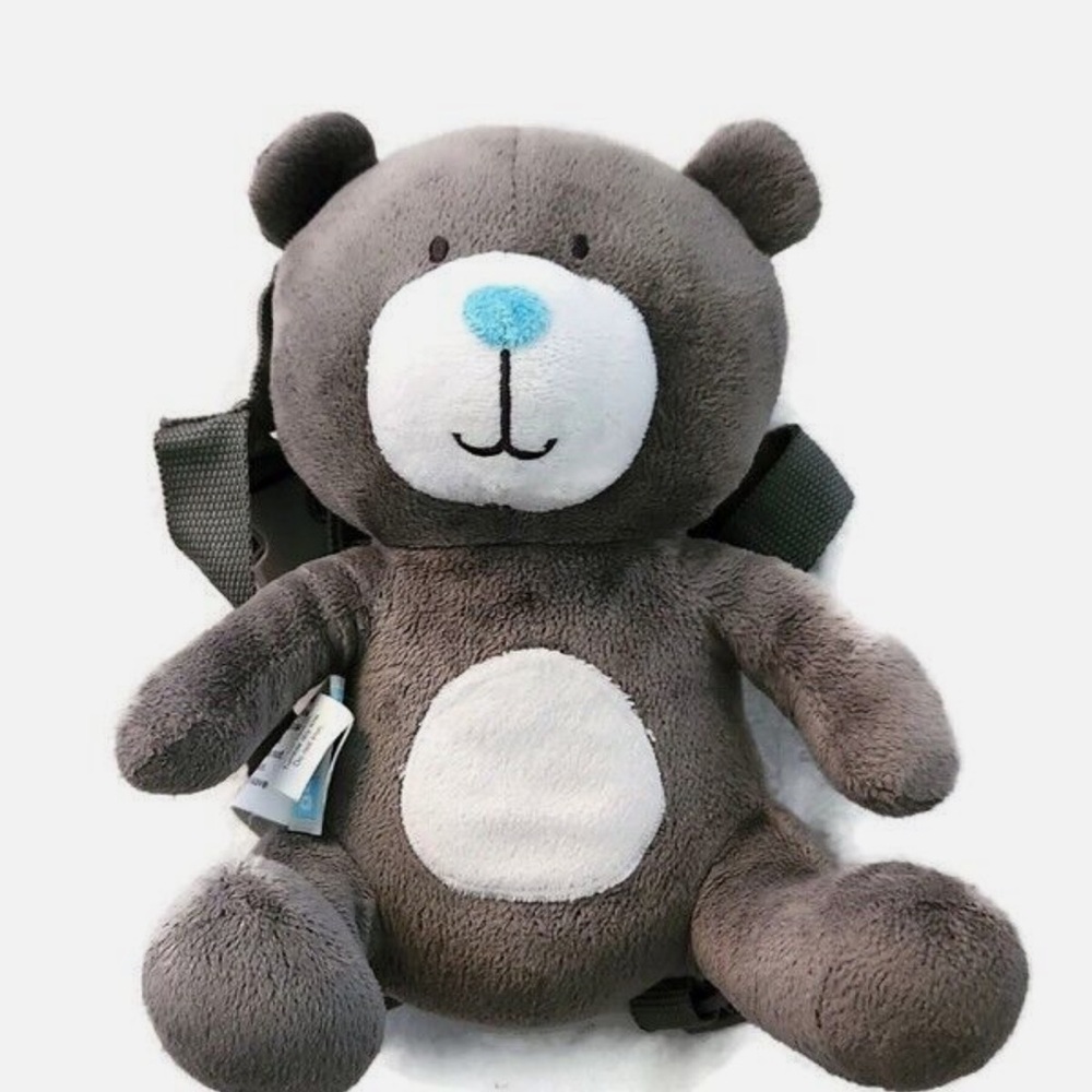 Toddler Safety Harness Gray Gold Bug Teddy Bear Backpack Plush Toy NWOT